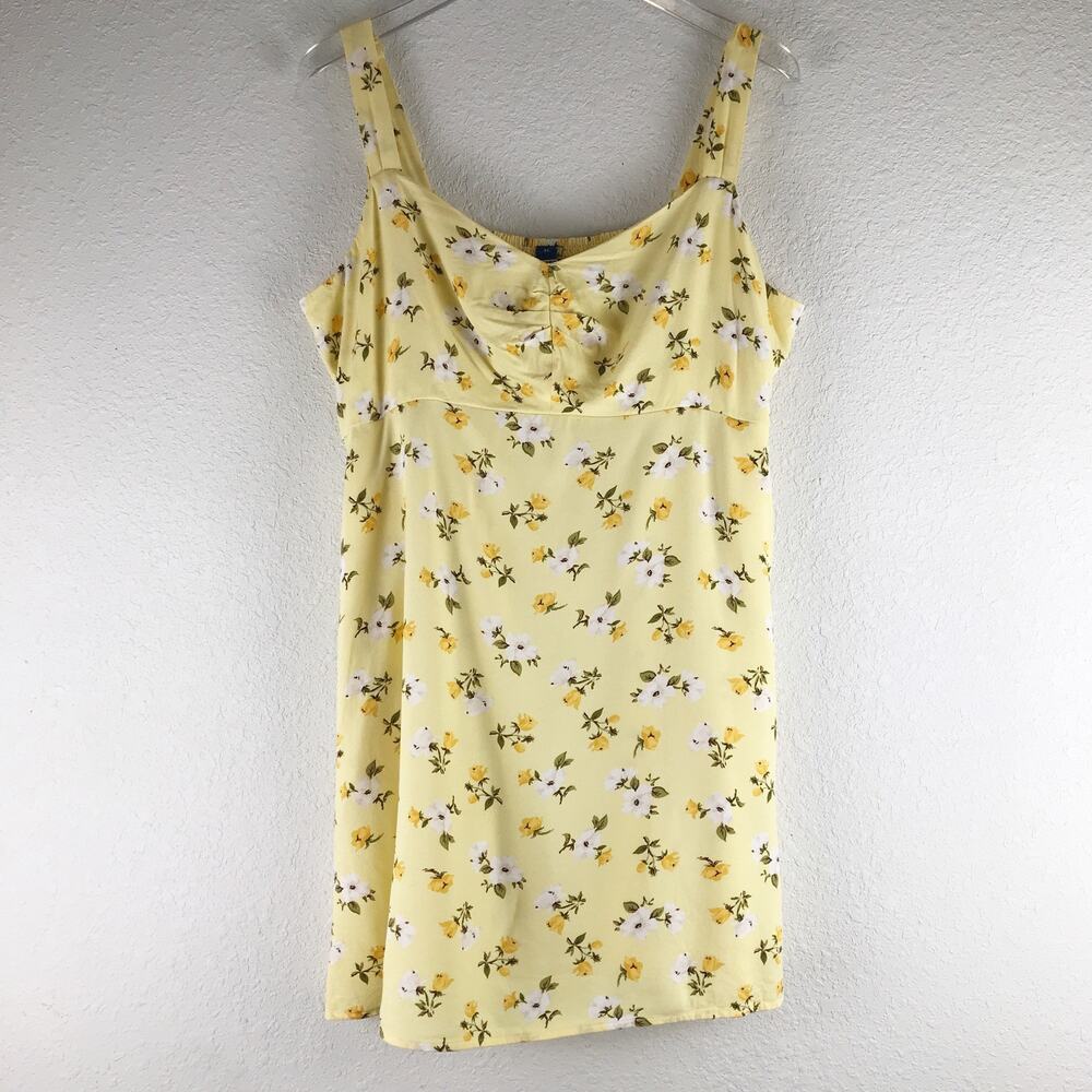Old Navy Sleeveless Yellow Floral Babydoll Mini Dress Pockets Smocked Size XL